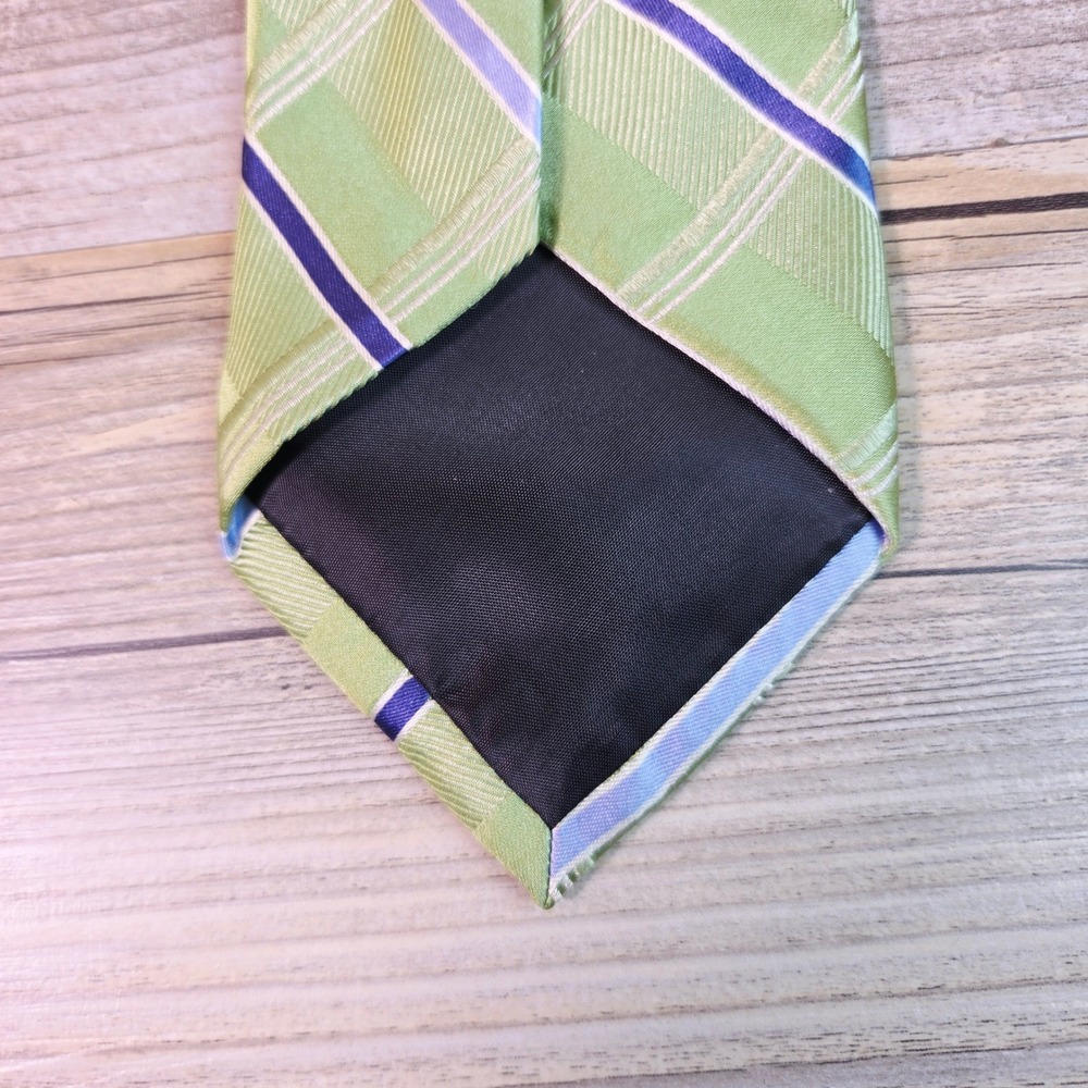 Michael Kors Mens Tie Green Blue Plaid Striped 100% Silk Classic Necktie Wedding - Picture 3 of 6